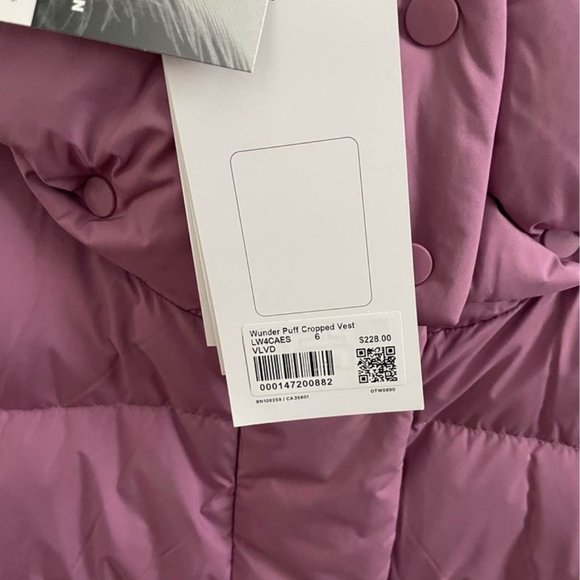 NWT LULULEMON WUNDER PUFF CROPPED VEST Velvet Dust Pink / Purple 6 - Picture 2 of 3